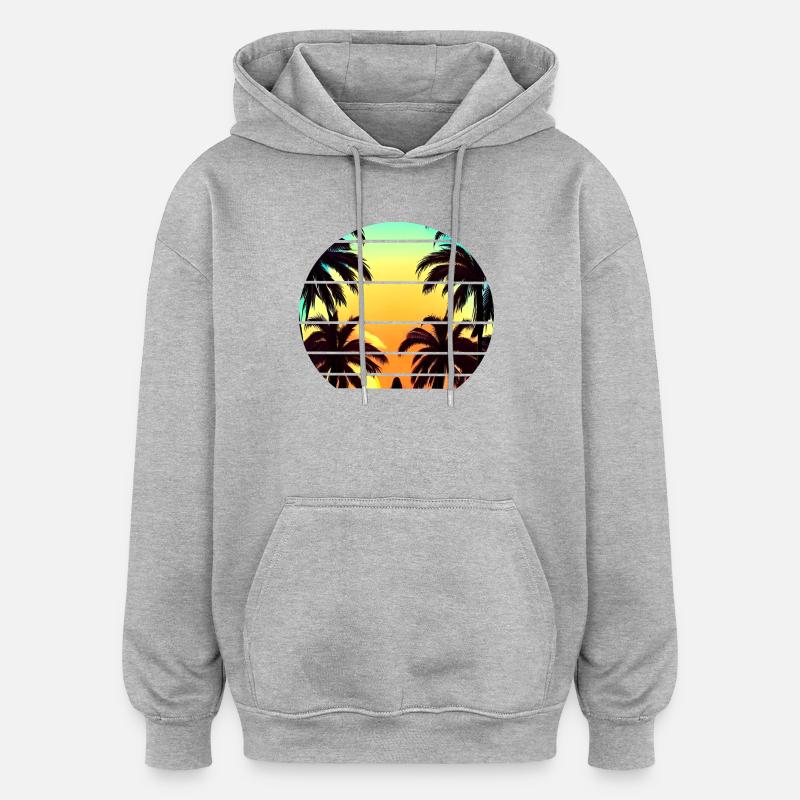 Sunset under palm trees - Oversized Unisex Hoodie - heather grey