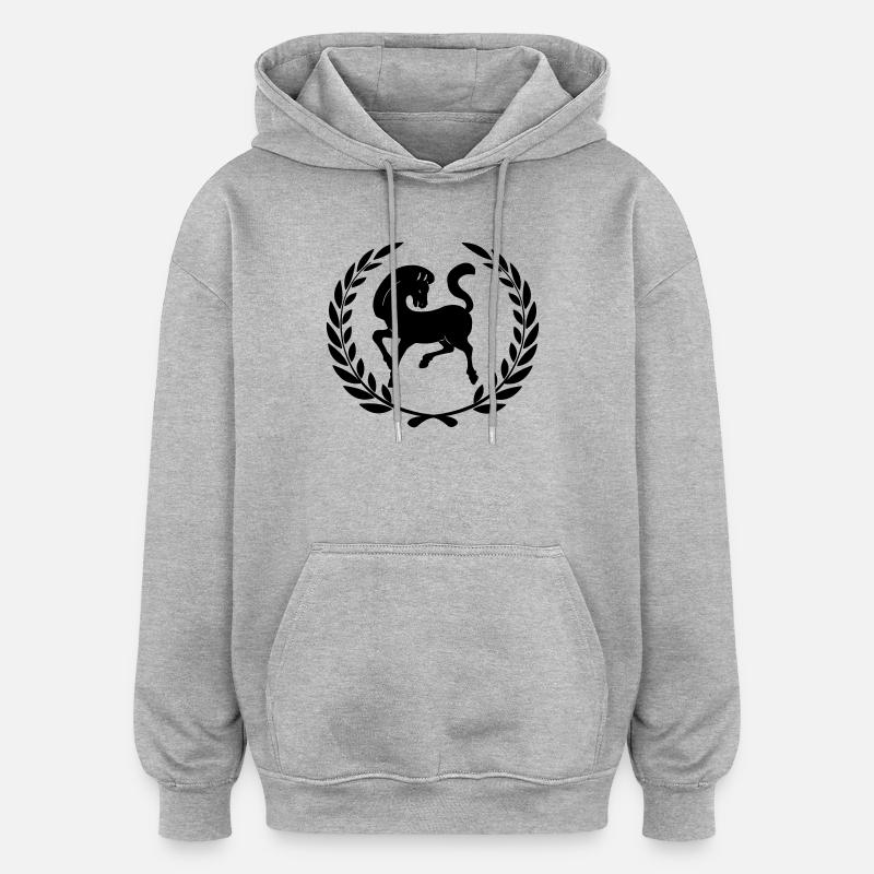 Schwarzes Pferd im Lorbeerkranz - Oversized Unisex Hoodie - Grau meliert