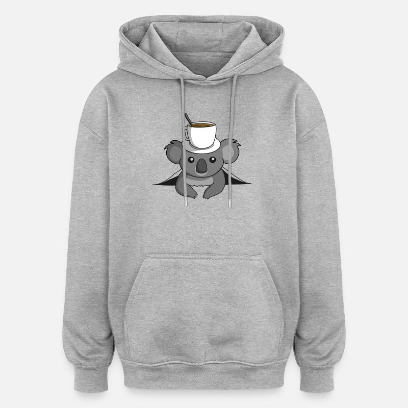 Café Koala - Sweat à capuche oversize unisexe - gris chiné