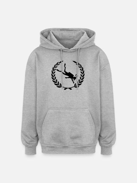 Diver underwater in laurel wreath - Oversized Unisex Hoodie - heather grey