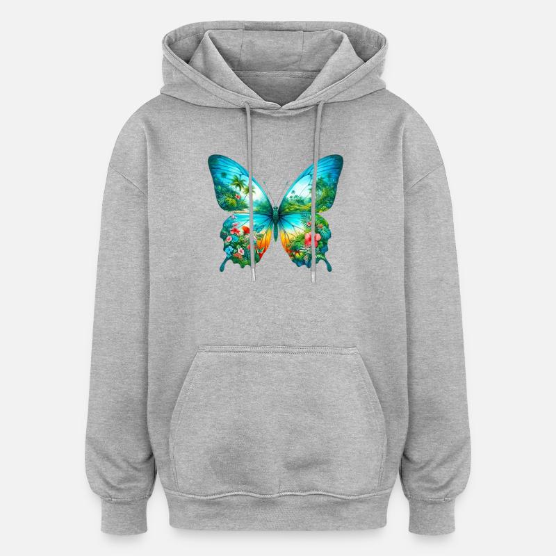 Papillon - Sweat à capuche oversize unisexe - gris chiné