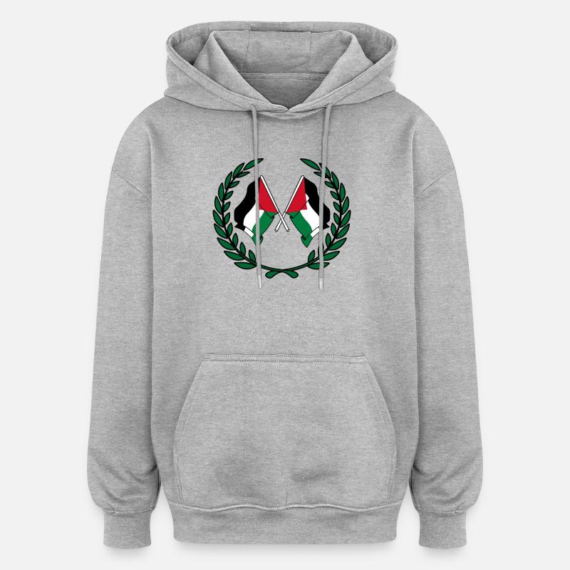 Drapeaux palestiniens en couronne de laurier - Sweat à capuche oversize unisexe - gris chiné