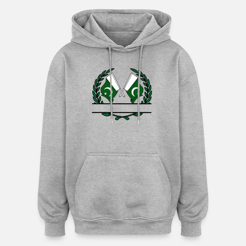Drapeaux Pakistan bannière couronne de laurier - Sweat à capuche oversize unisexe - gris chiné