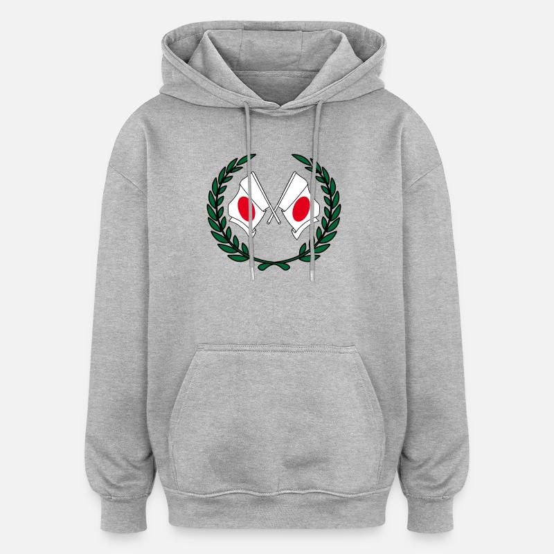 Drapeaux Japon en couronne de laurier - Sweat à capuche oversize unisexe - gris chiné