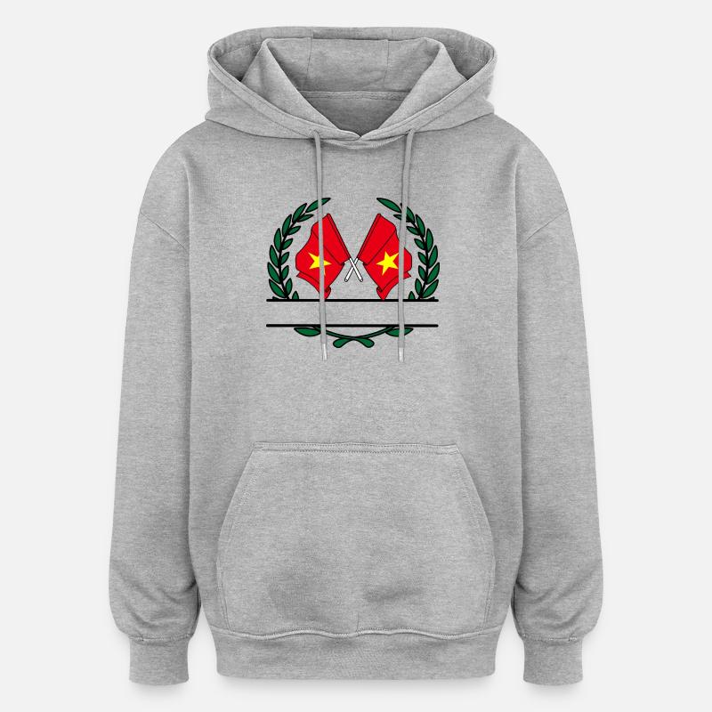 Drapeaux Vietnam bannière couronne de laurier - Sweat à capuche oversize unisexe - gris chiné