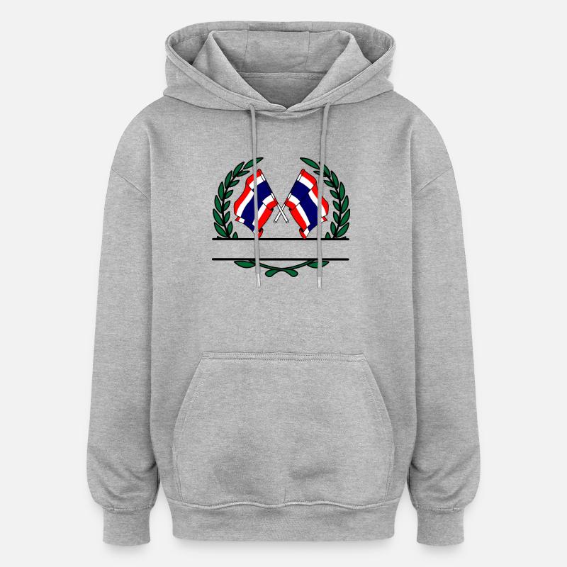 Drapeaux Thaïlande bannière couronne de laurier - Sweat à capuche oversize unisexe - gris chiné
