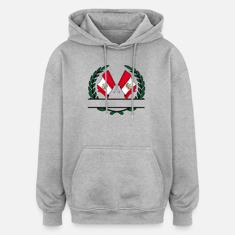Drapeaux Pérou bannière couronne de laurier - Sweat à capuche oversize unisexe - gris chiné