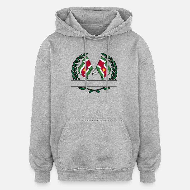 Drapeaux Suriname bannière couronne de laurier - Sweat à capuche oversize unisexe - gris chiné