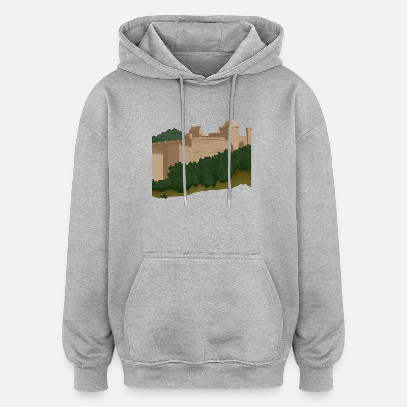 Château sur la colline - Sweat à capuche oversize unisexe - gris chiné