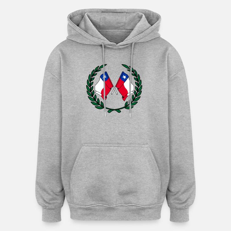 Fahnen Chile im Lorbeerkranz - Oversized Unisex Hoodie - Grau meliert