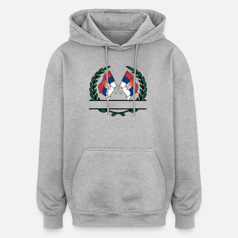 Drapeaux Serbie couronne de laurier bannière - Sweat à capuche oversize unisexe - gris chiné