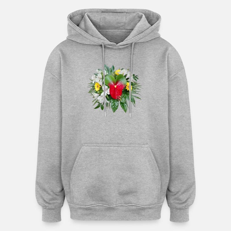 BLUMENSTRAUSS mit FLAMINGOBLUME - Oversized Unisex Hoodie - Grau meliert