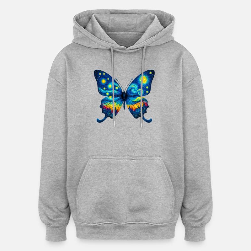 Papillon - Sweat à capuche oversize unisexe - gris chiné