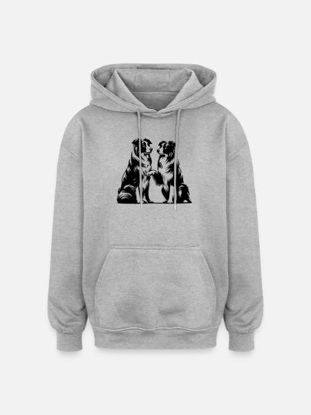 Border Collie - Sweat à capuche oversize unisexe - gris chiné