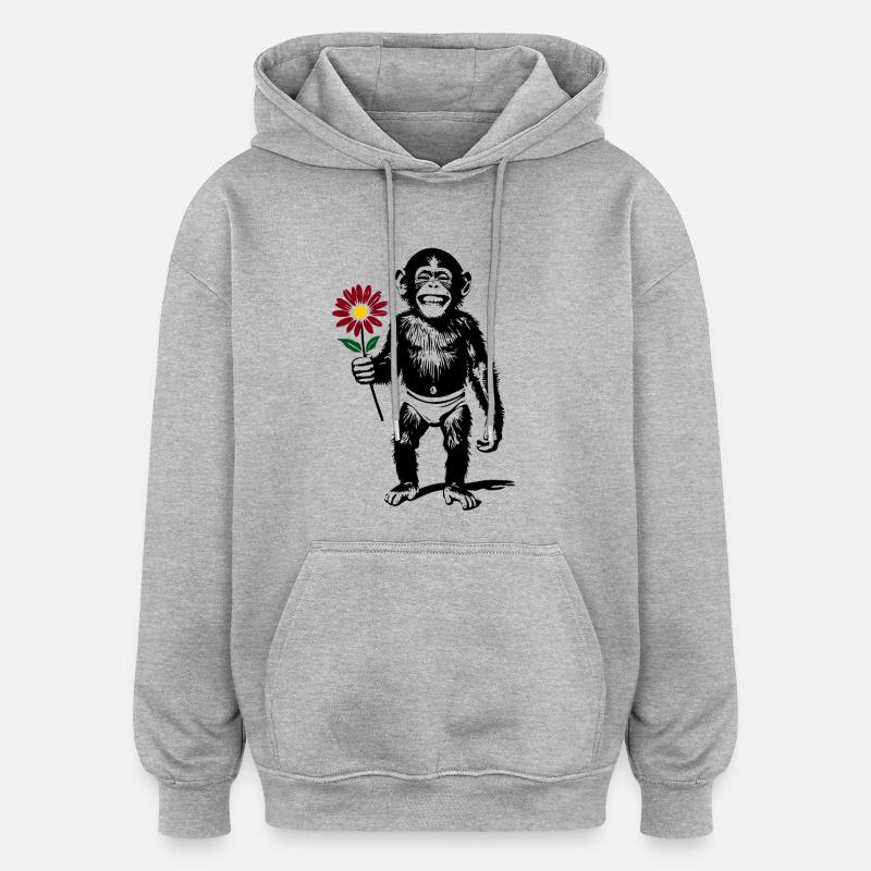 Affe mit Blume Valentinsgeschenk - Oversized Unisex Hoodie - Grau meliert