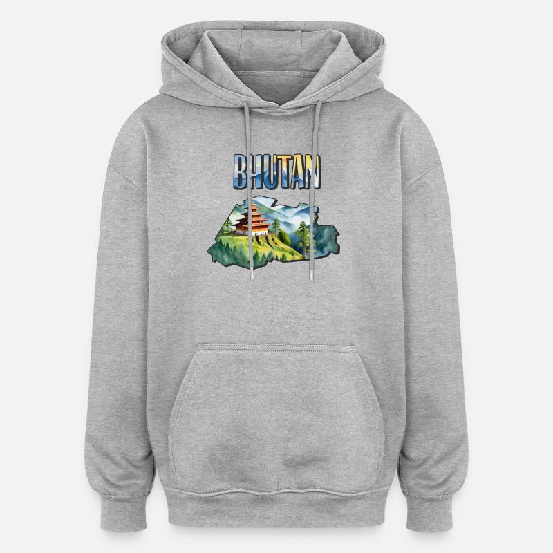 Carte à l’aquarelle du Bhoutan - Sweat à capuche oversize unisexe - gris chiné
