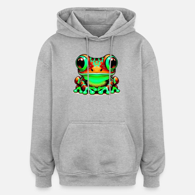 Frosch - Oversized Unisex Hoodie - Grau meliert
