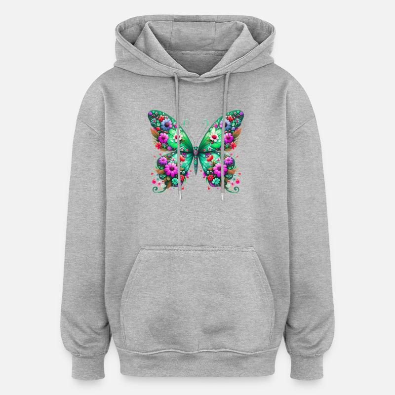 Papillon - Sweat à capuche oversize unisexe - gris chiné