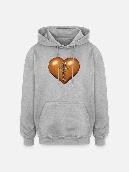 Croix Croix Coeurs Coeurs - Sweat à capuche oversize unisexe - gris chiné