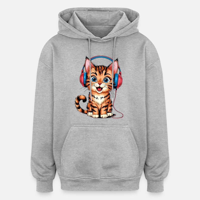 Casque chaton - Sweat à capuche oversize unisexe - gris chiné