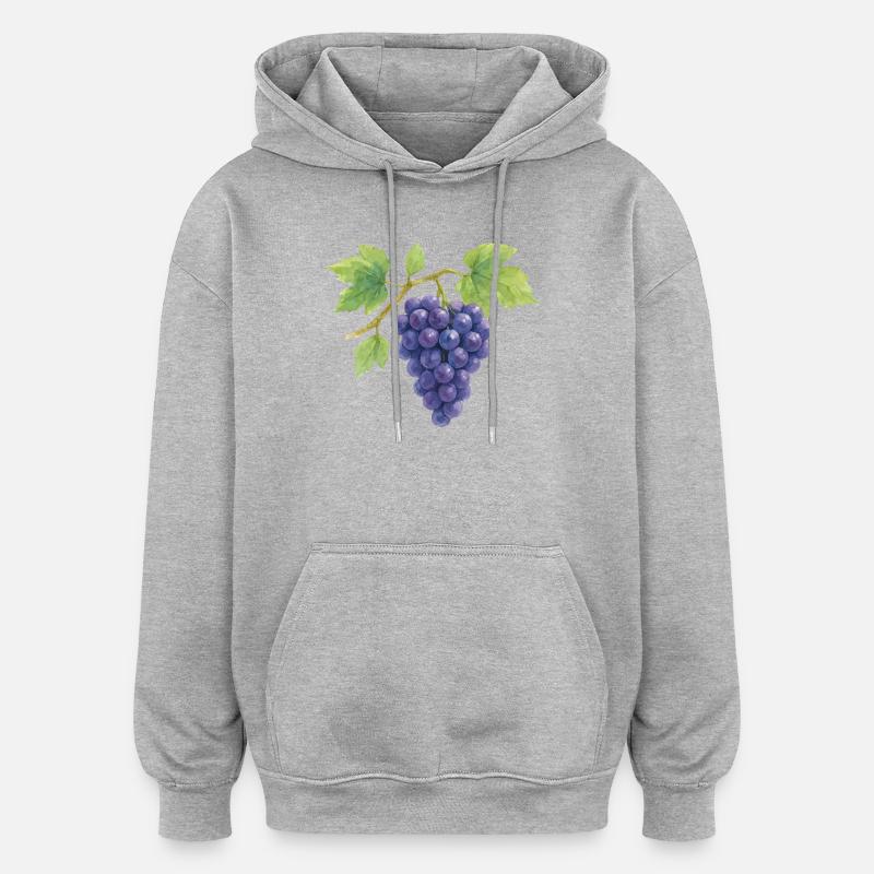 Illustration aquarelle de raisins - Sweat à capuche oversize unisexe - gris chiné