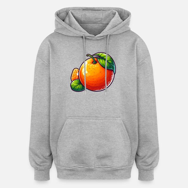 Illustration de Mandarine avec Feuilles Vertes - Sweat à capuche oversize unisexe - gris chiné