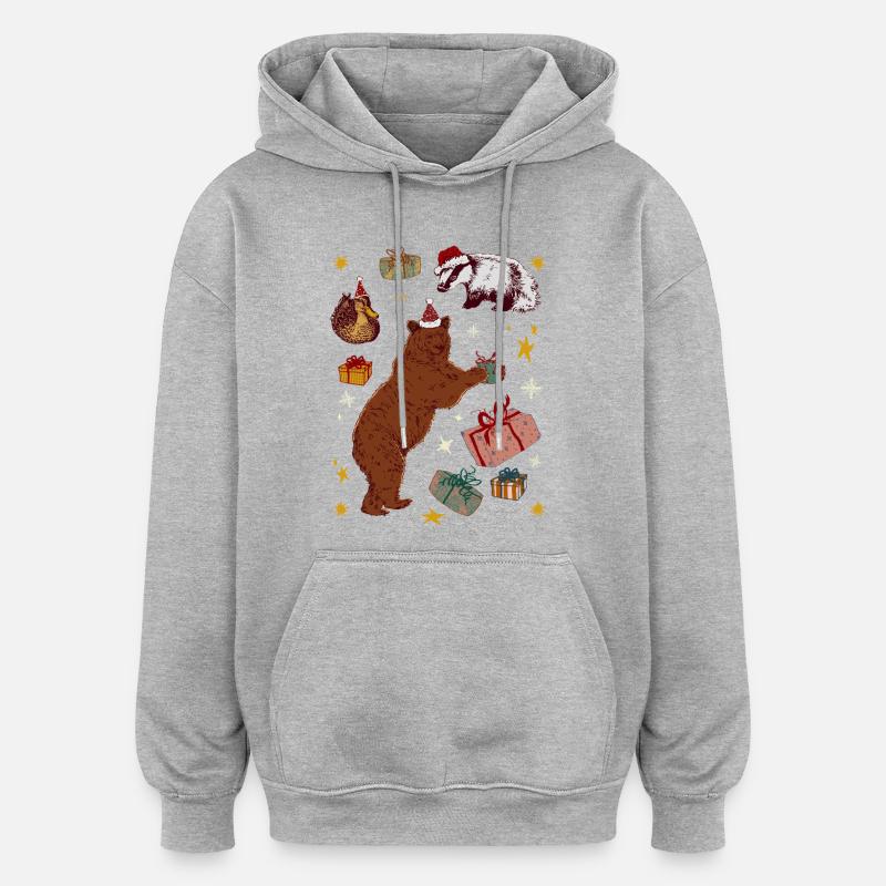 ANIMAUX DE NOËL - Sweat à capuche oversize unisexe - gris chiné