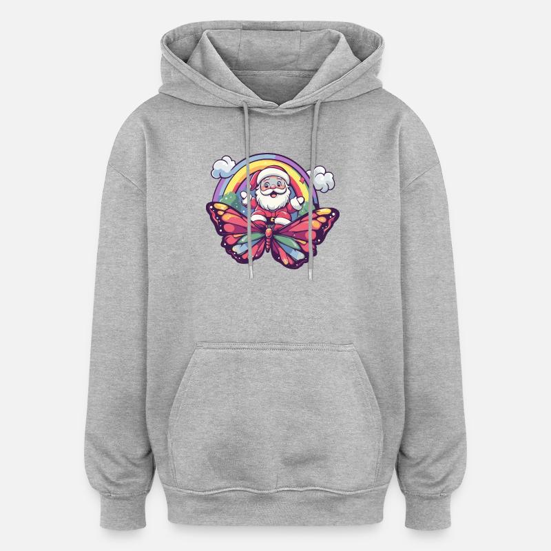 Noël Papillon Noël - Sweat à capuche oversize unisexe - gris chiné