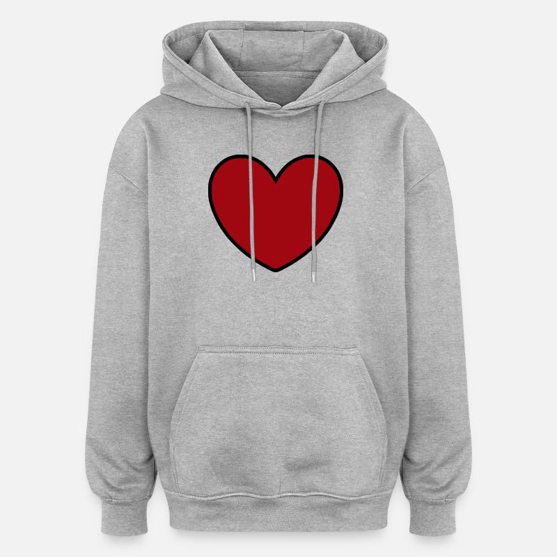 Cadeau rouge de la Saint-Valentin - Sweat à capuche oversize unisexe - gris chiné