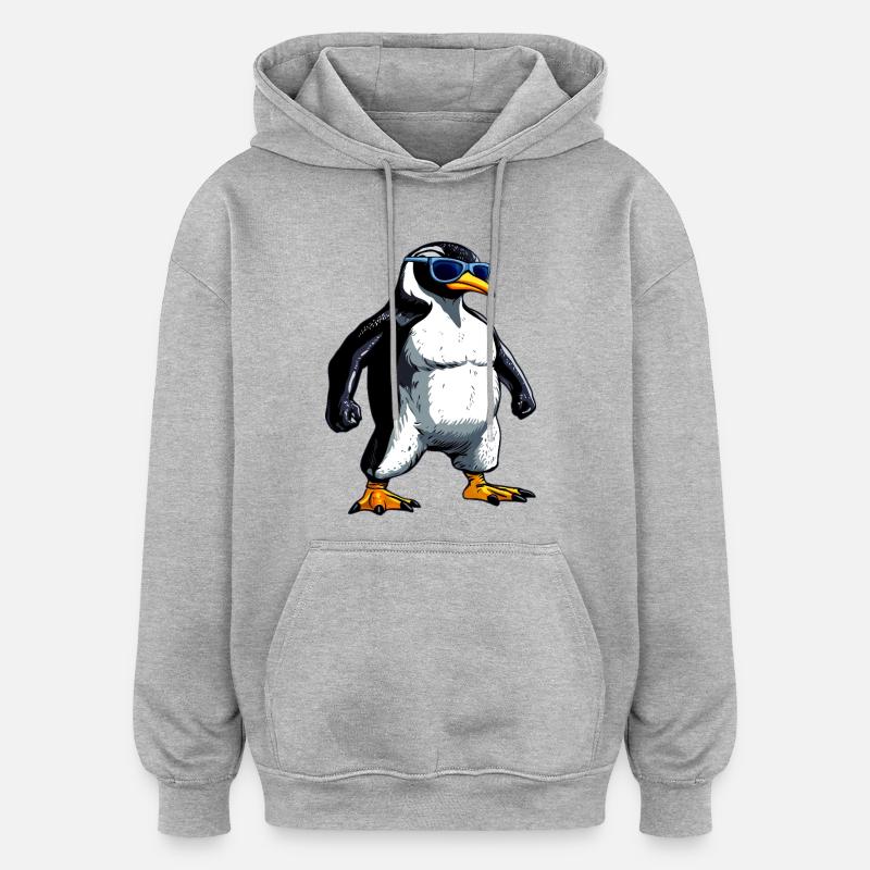 Penguin Bodybuilder - Sweat à capuche oversize unisexe - gris chiné