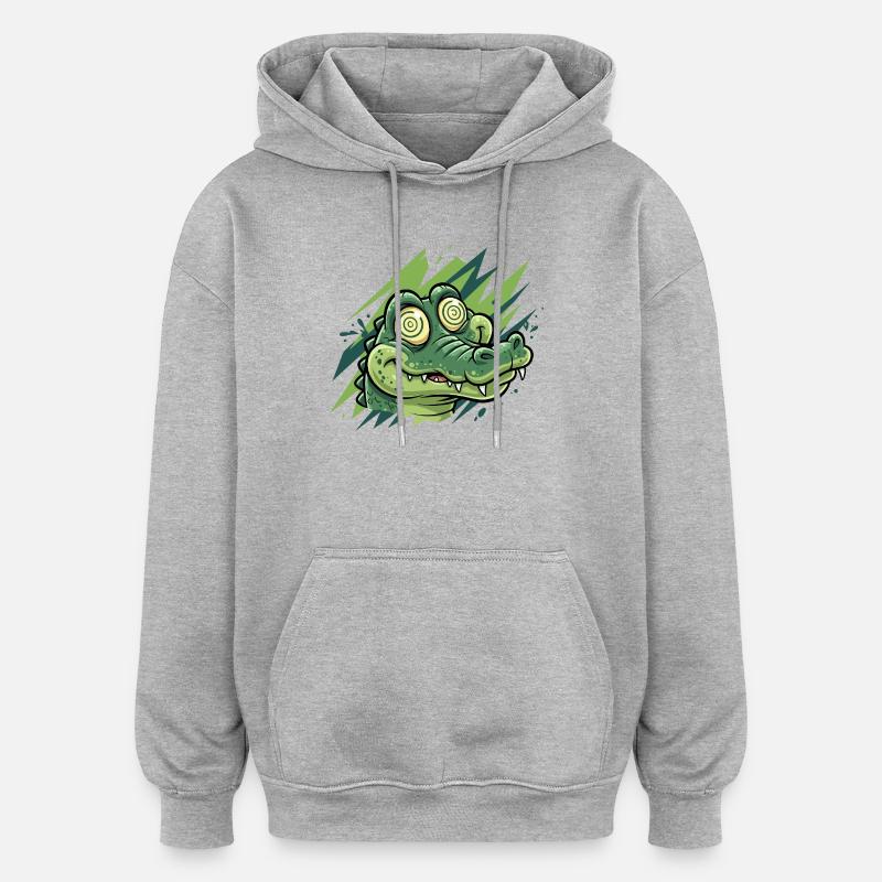Tirage de dessins animés Crocodile Groove - Sweat à capuche oversize unisexe - gris chiné