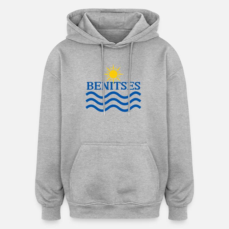 Soleil et vagues océaniques de Benitses - Sweat à capuche oversize unisexe - gris chiné
