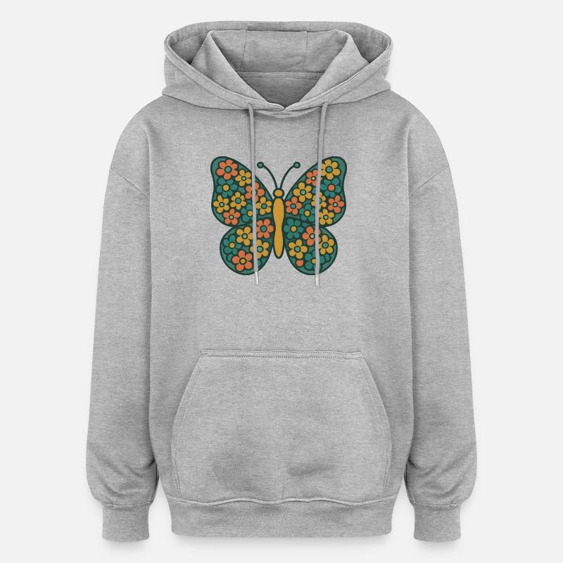 Papillon aux ailes de fleurs - Sweat à capuche oversize unisexe - gris chiné