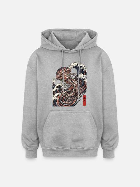 Jellyfish Japanese Ocean - Oversized Unisex Hoodie - heather grey