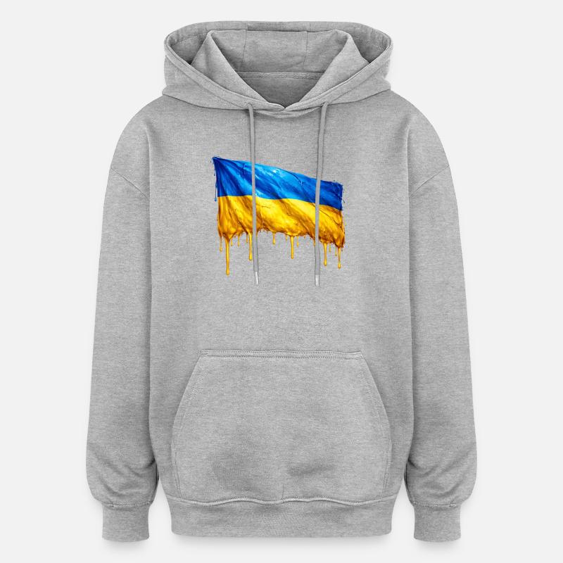Drapeau ukrainien dégoulinant - Sweat à capuche oversize unisexe - gris chiné