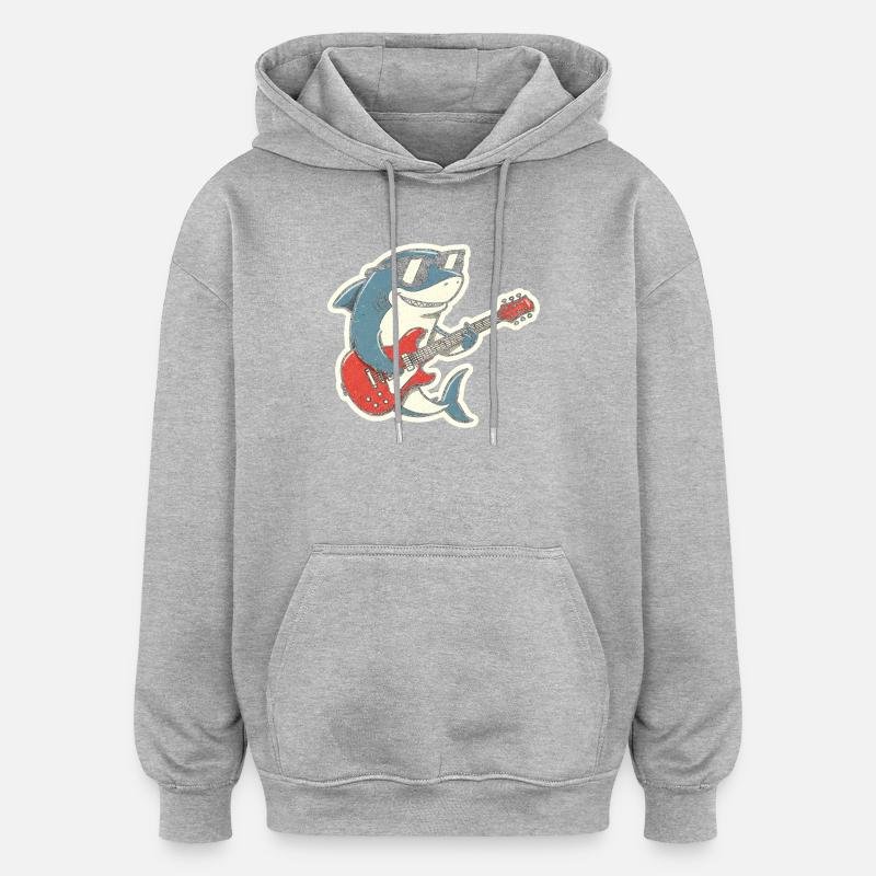 Autocollant du guitariste Shark Rock - Sweat à capuche oversize unisexe - gris chiné