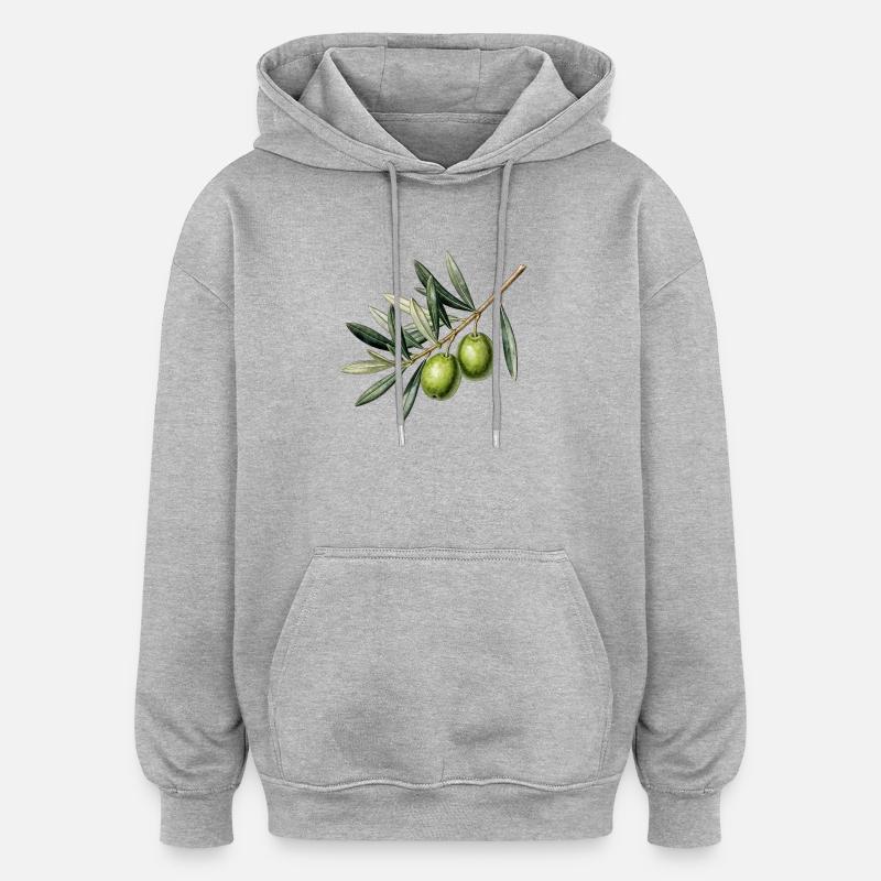 Botanischer Olivenzweig - Oversized Unisex Hoodie - Grau meliert