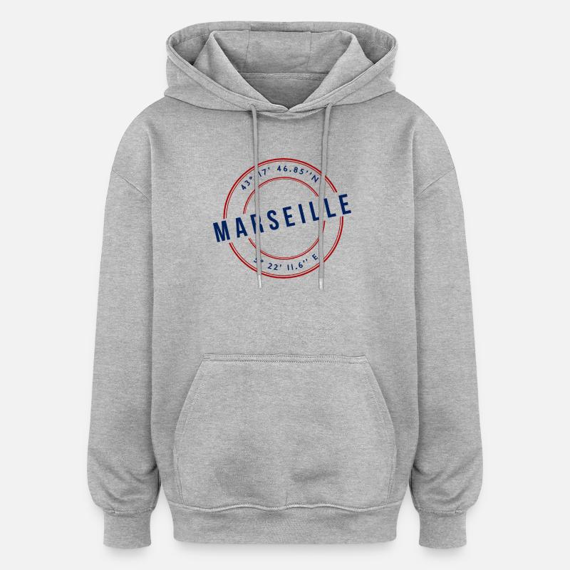 Marseille Coordonnées Géographiques Badge - Sweat à capuche oversize unisexe - gris chiné