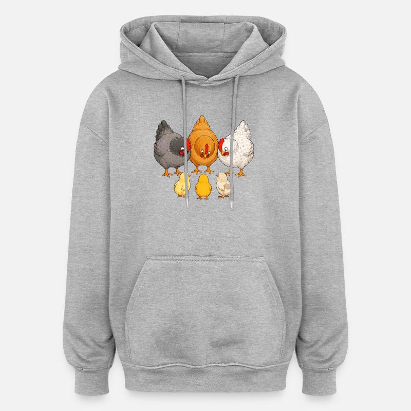Poules avec poussins - Sweat à capuche oversize unisexe - gris chiné