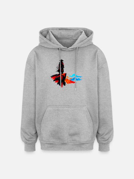 Dunkler Wanderer am Felsen - Oversized Unisex Hoodie - Grau meliert