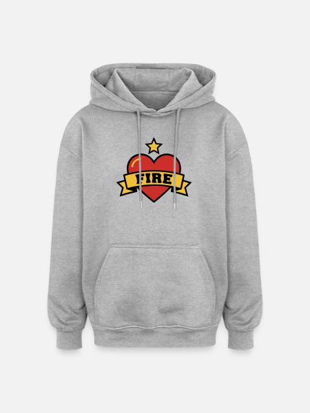 Fire Brigade Heart Fire Crest - Oversized Unisex Hoodie - heather grey