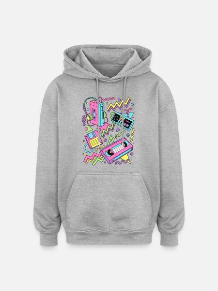 80er 90er Retro Technik Nostalgie Gamer - Oversized Unisex Hoodie - Grau meliert