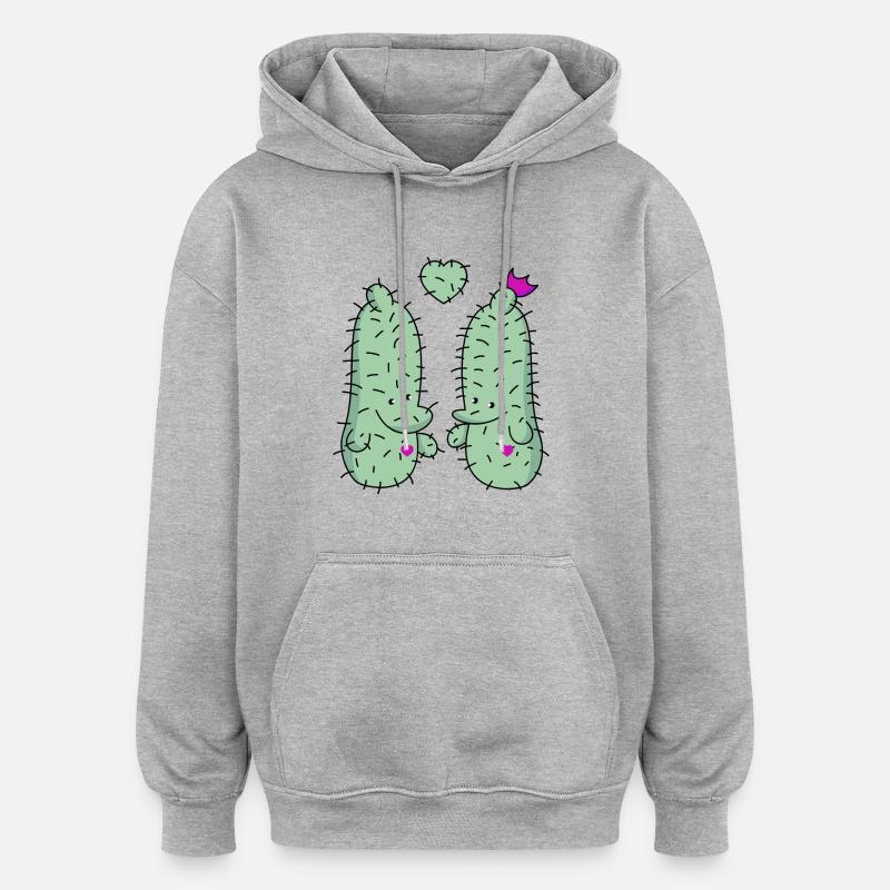 Amour de cactus - Sweat à capuche oversize unisexe - gris chiné