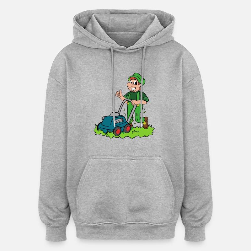 Gärtner mit Rasenmäher - Oversized Unisex Hoodie - Grau meliert