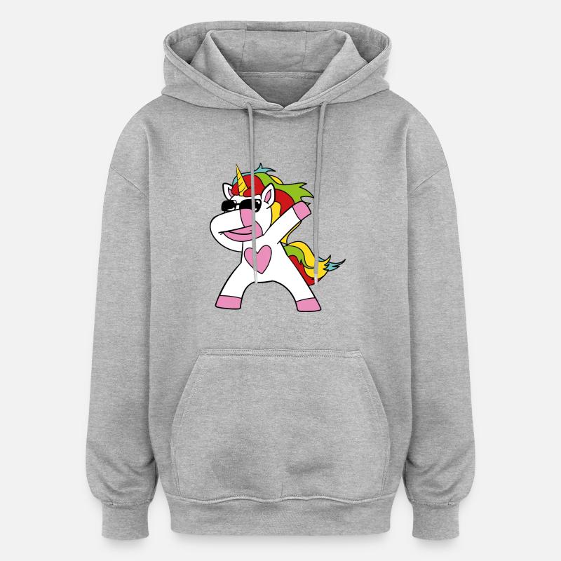 Tamponner, licorne - Sweat à capuche oversize unisexe - gris chiné