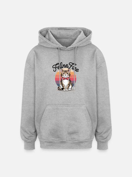 Feline Fine – Chat Sunset Rétro - Sweat à capuche oversize unisexe - gris chiné