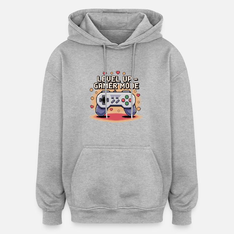 Level Up – Gamer Mode - Oversized Unisex Hoodie - Grau meliert