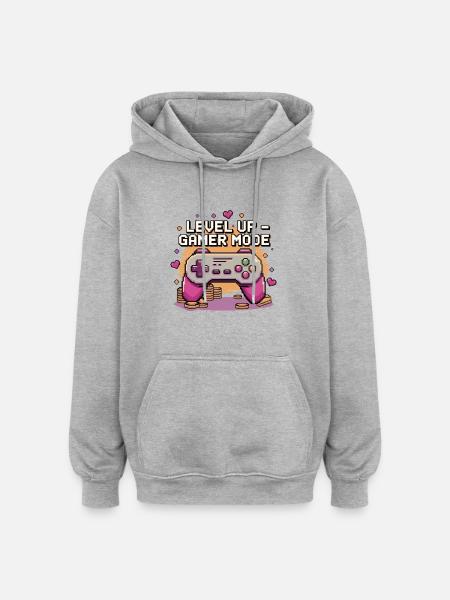 Level Up – Gamer Mode - Oversized Unisex Hoodie - heather grey