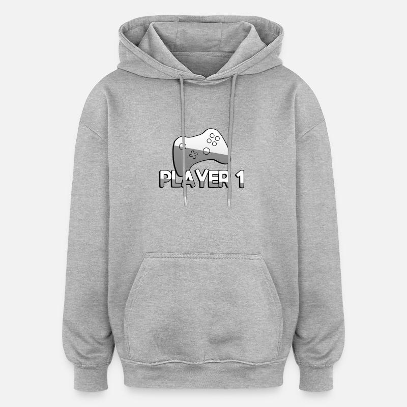 PLAYER 1 + Controller - Gaming - Oversized Unisex Hoodie - heather grey