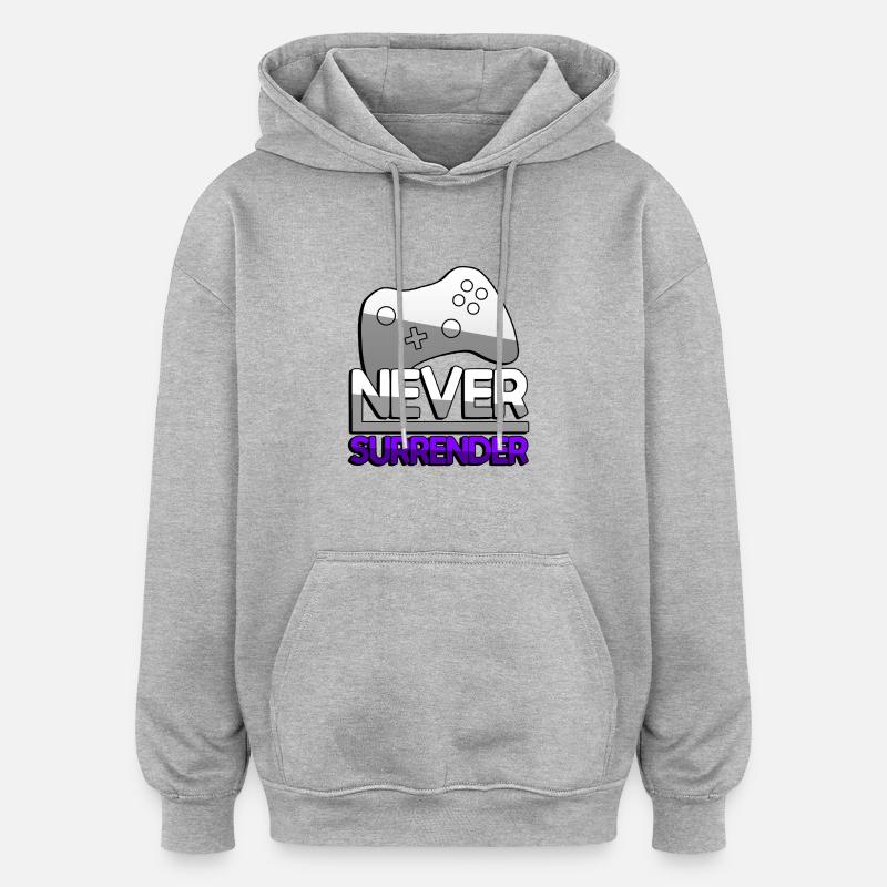 NEVER SURRENDER (Lila) + Controller - Gaming - Oversized Unisex Hoodie - Grau meliert